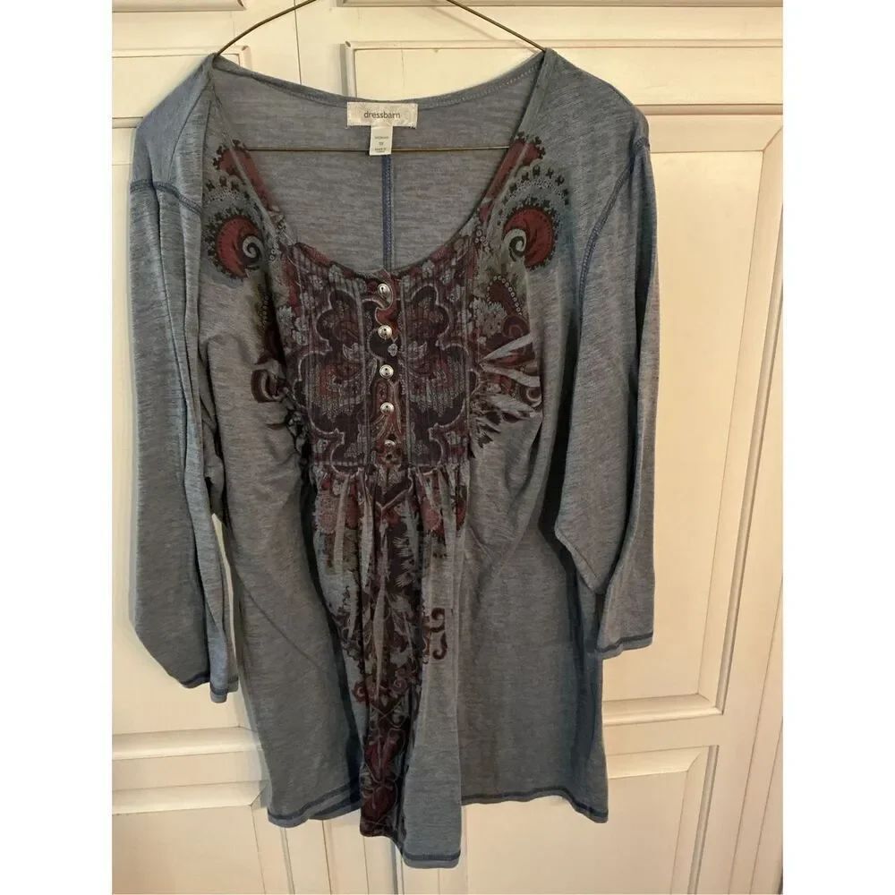 Vintage Dress Barn Paisley Tunic Sz 3X Studded Buttons Boho Hippie